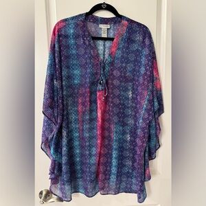 #426 Catherine’s Brand Pink Blue & Purple Geo Paisley Tunic Blouse CoverUp 0X/1X